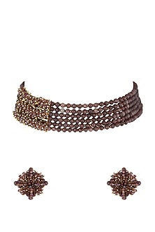 Gold Finish Stone & Pearl Choker Necklace Set