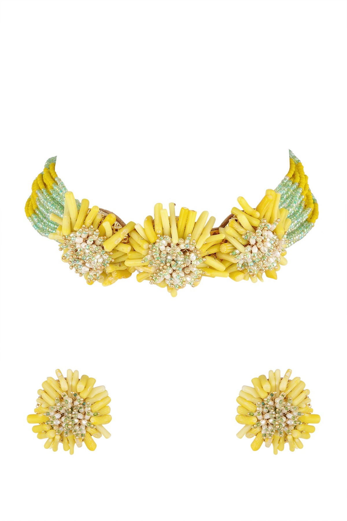 Gold Finish Handcrafted Semi-Precious Stone Necklace Set