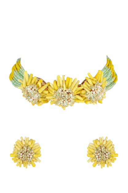 Gold Finish Handcrafted Semi-Precious Stone Necklace Set