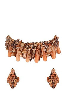 Gold Finish Choker Necklace Set With Pearls