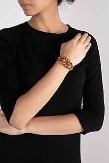 Gold Finish Choker Necklace Set With Pearls