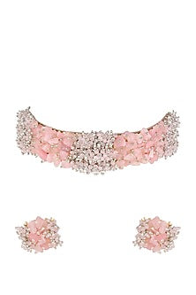Gold Finish Necklace Set With Semi-Precious Stones
