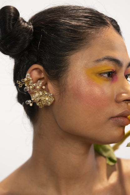 Gold Finish Synthetic Stone Floral Stud Earrings