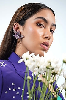 Gold Finish Lilac Beaded Stud Earrings
