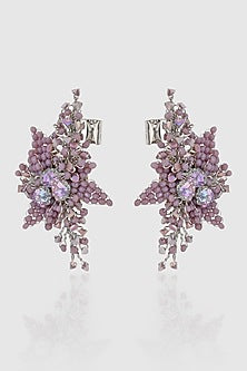 Gold Finish Lilac Beaded Stud Earrings
