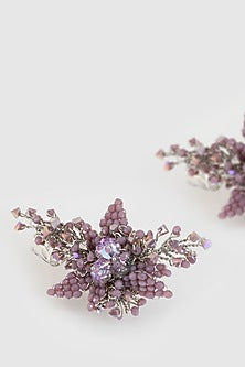 Gold Finish Lilac Beaded Stud Earrings