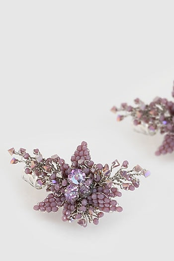 Gold Finish Lilac Beaded Stud Earrings