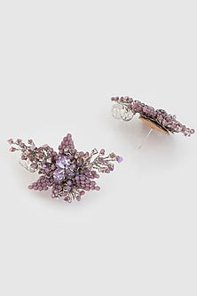 Gold Finish Lilac Beaded Stud Earrings