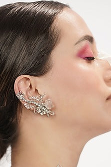 Gold Finish Transparent Crystal Stud Earrings