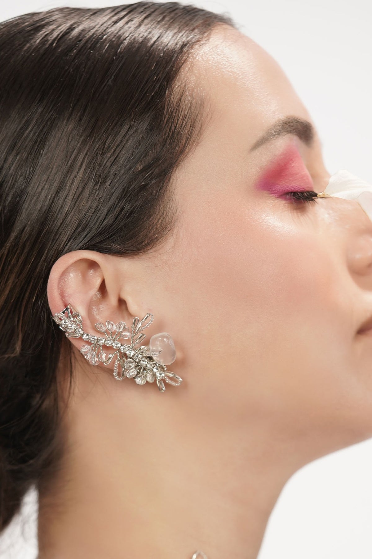 Gold Finish Transparent Crystal Stud Earrings