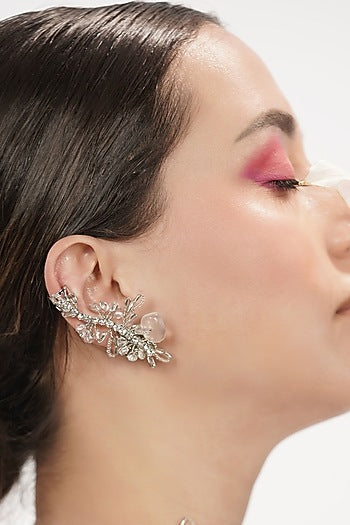 Gold Finish Transparent Crystal Stud Earrings