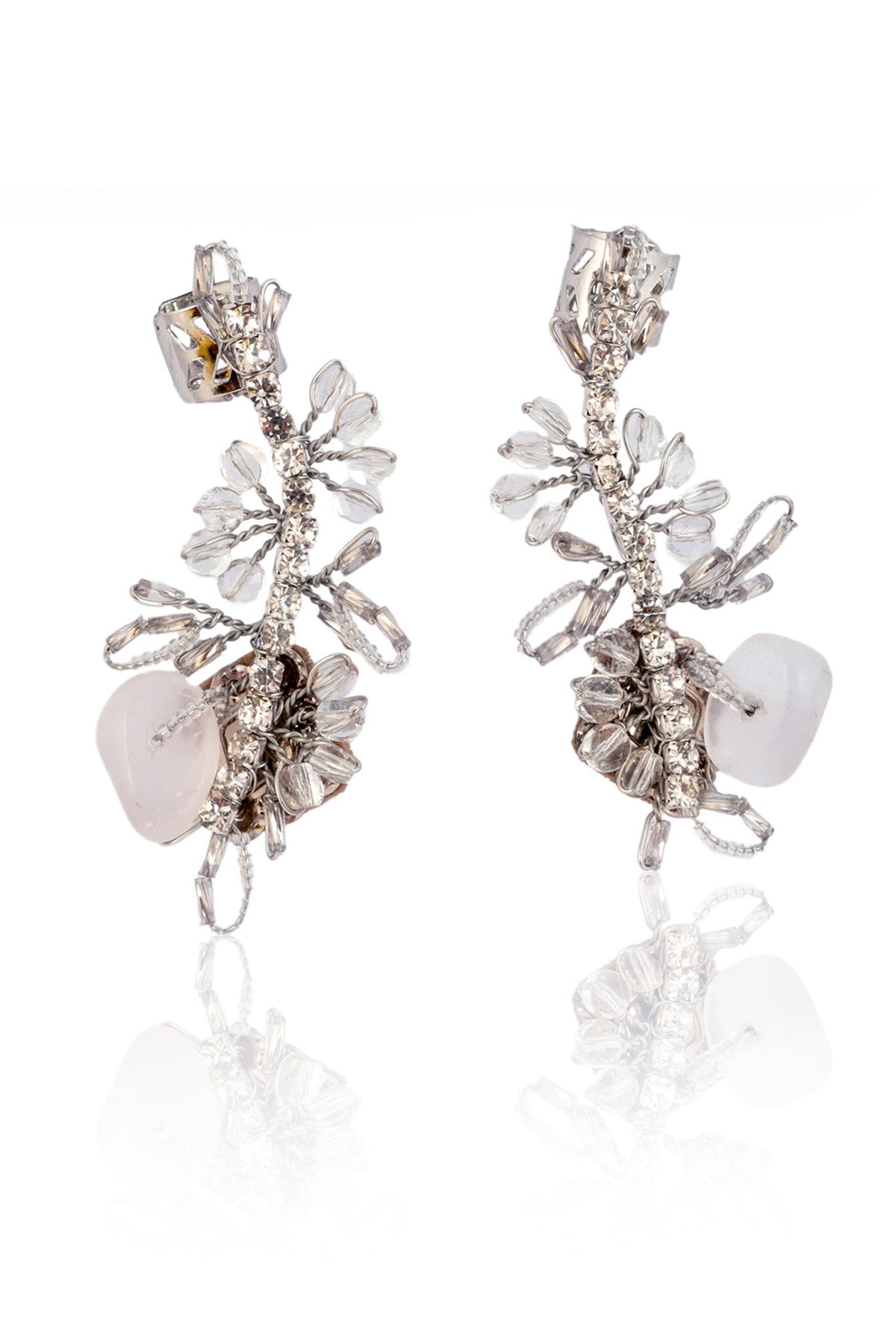 Gold Finish Transparent Crystal Stud Earrings