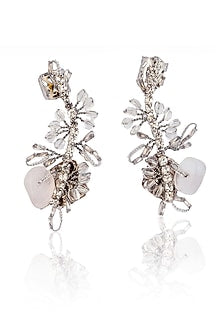 Gold Finish Transparent Crystal Stud Earrings