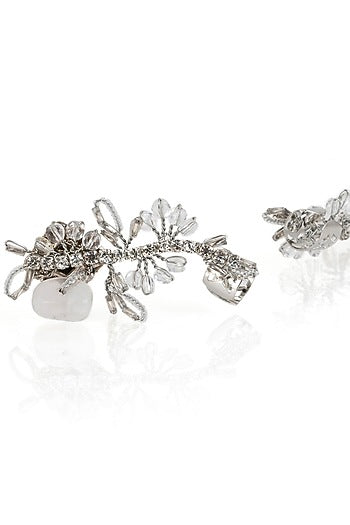 Gold Finish Transparent Crystal Stud Earrings