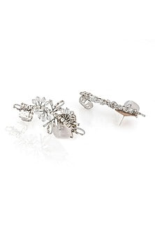 Gold Finish Transparent Crystal Stud Earrings