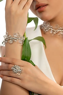 Gold Finish White Crystal Ring