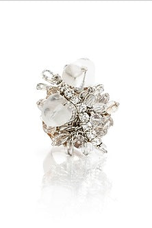 Gold Finish White Crystal Ring