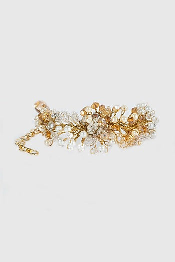 Gold Finish White Crystal & Pearl Bracelet