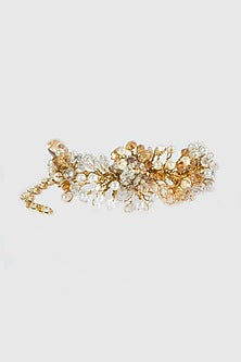 Gold Finish White Crystal & Pearl Bracelet