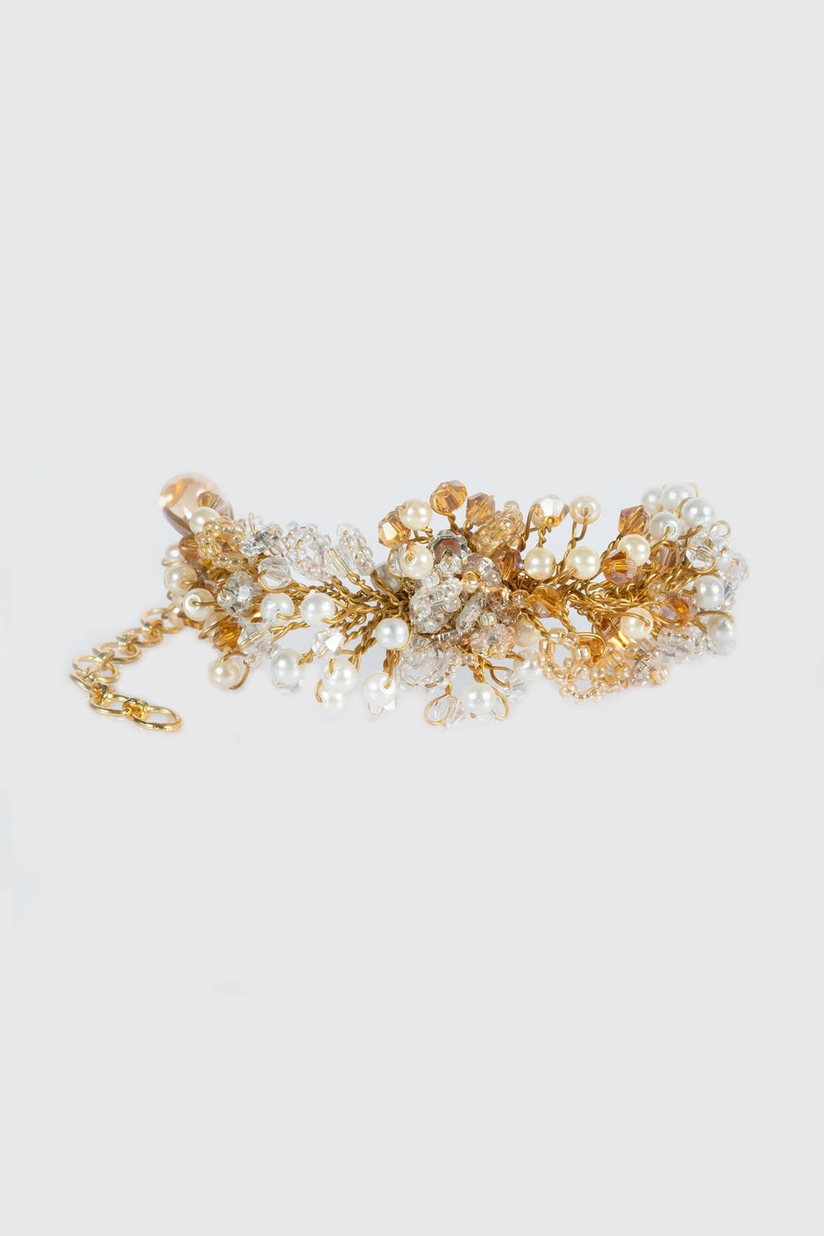 Gold Finish White Crystal & Pearl Bracelet