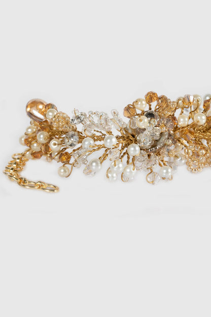 Gold Finish White Crystal & Pearl Bracelet