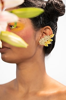 Gold Finish Yellow & Lime Green Crystal Bead Stud Earrings