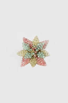 Gold Finish Multi-Colored Beaded Floral Ring