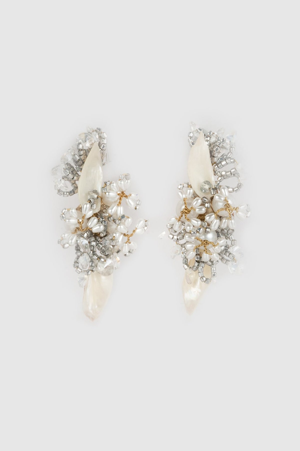 White Finish Bead & Pearl Stud Earrings