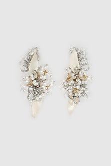 White Finish Bead & Pearl Stud Earrings