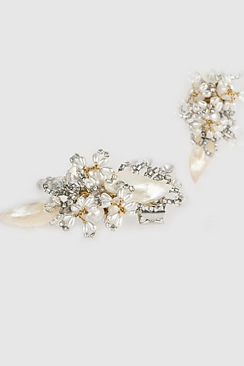 White Finish Bead & Pearl Stud Earrings