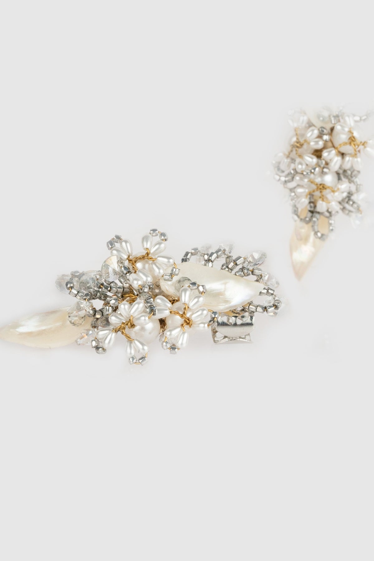 White Finish Bead & Pearl Stud Earrings