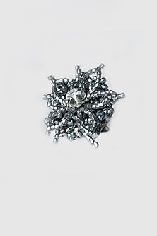 White Finish Grey Beaded Ring