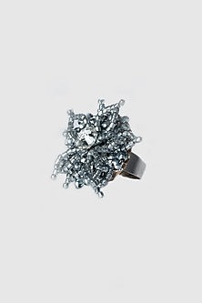 White Finish Grey Beaded Ring