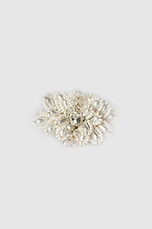 White Finish Beaded & Pearl Floral Ring