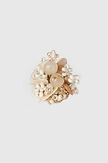 Gold Finish Beige Crystal Ring