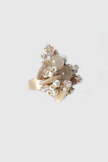 Gold Finish Beige Crystal Ring