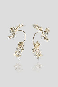 Gold Finish Orchid Floral Dangler Earrings