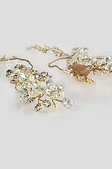Gold Finish Orchid Floral Dangler Earrings