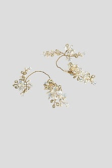 Gold Finish Orchid Floral Dangler Earrings