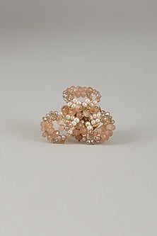 Gold Finish White & Beige Beaded Stud Earrings