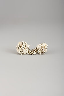 Gold Finish Pearl & White Stone Floral Ring