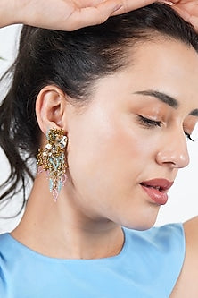 Gold Finish Multi-Colored Beaded Dangler Earrings