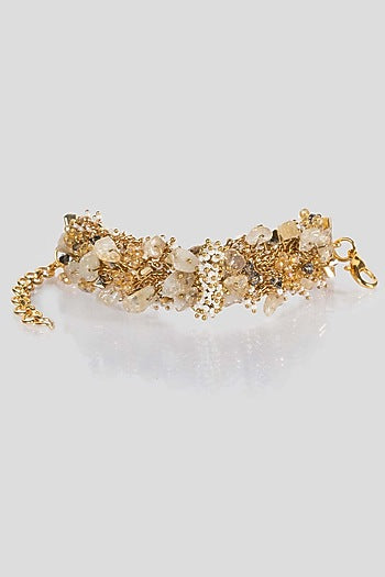 Gold Finish White Bead & Agate Floral Bracelet