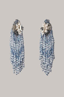 Silver Finish Blue Synthetic Stone Tassel Earrings