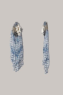 Silver Finish Blue Synthetic Stone Tassel Earrings
