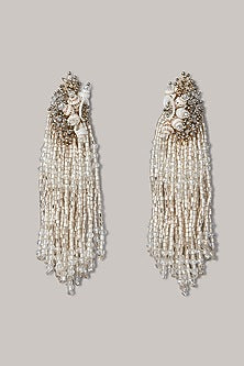Silver Finish Synthetic Stone Tassel Earrings