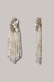 Silver Finish Synthetic Stone Tassel Earrings