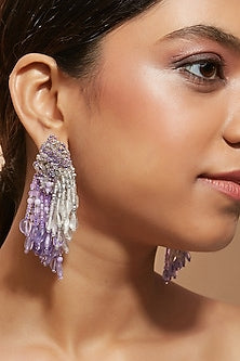 Gold Finish Tassel Earrings With Synthetic Stones