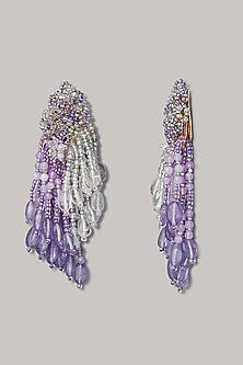 Gold Finish Tassel Earrings With Synthetic Stones