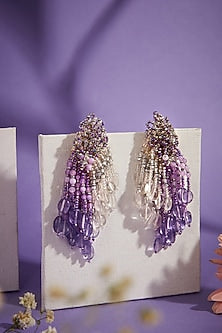 Gold Finish Tassel Earrings With Synthetic Stones